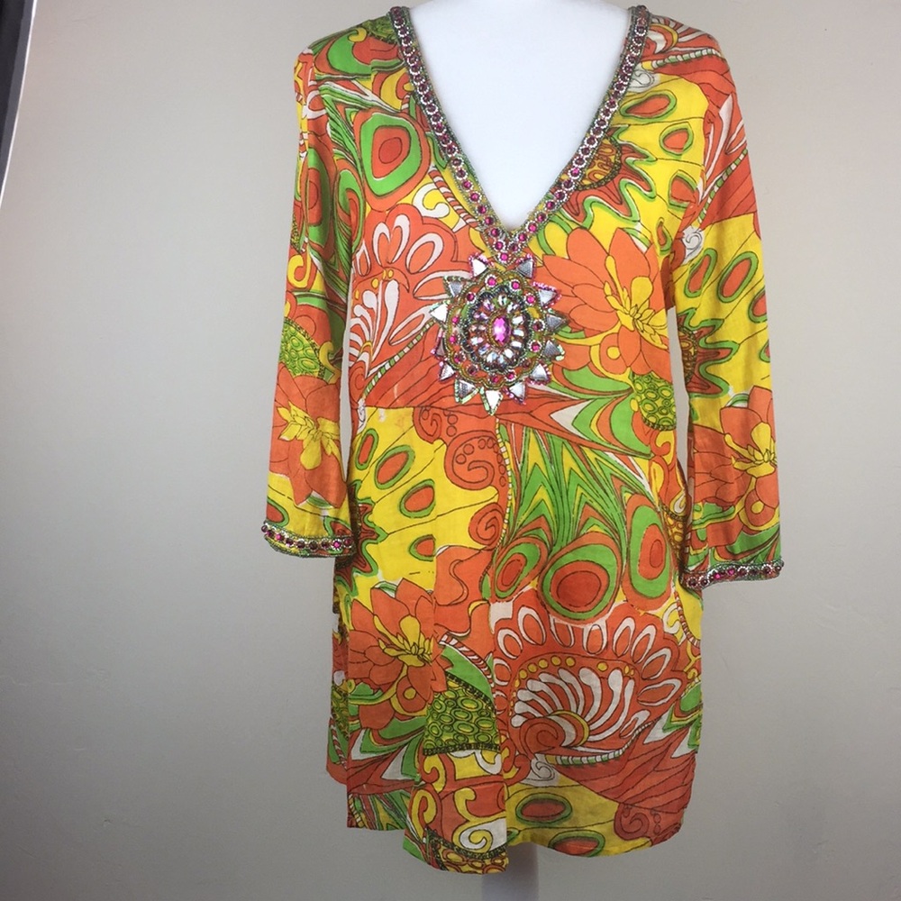 Multi-colored tunic with beaded details